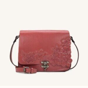 Patricia Nash Cecina Flap Old Rose Leather Tooled Crossbody Pink